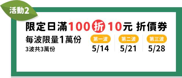 指定日滿100折10元折價券